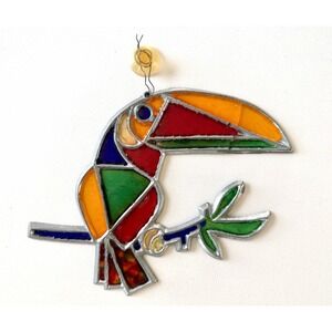 Faux Stained Glass Toucan Sun Catcher Window Hanging Colorful Bird Tropical READ